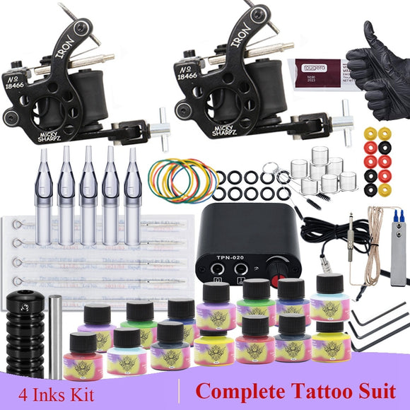Tattoo Kits 2pcs Tattoo Machine Set Complete Beginner Tattoo Pen Machine Kit Stick And Poke Pigments For Permanent Makeup